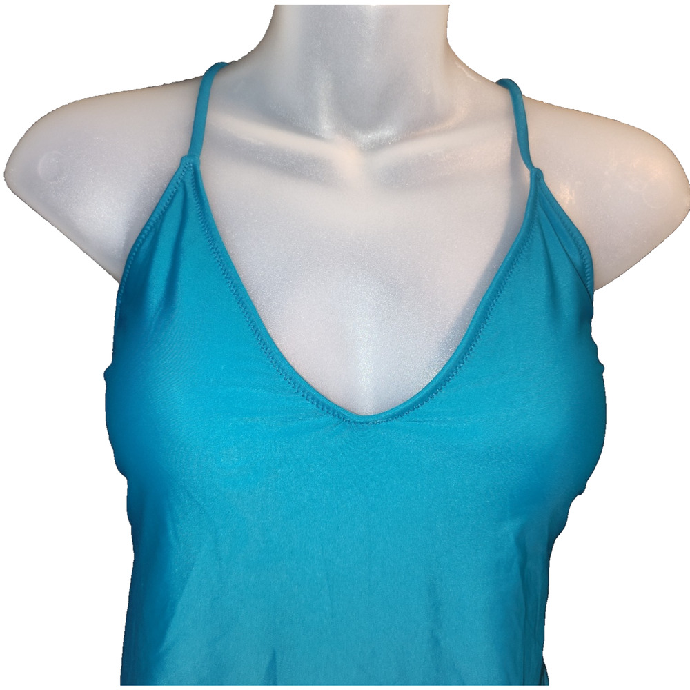 Ekouaer Women’s Blue Teal V Neck Crisscross Style One Piece Swimsuit Size L BG23 - Picture 3 of 4